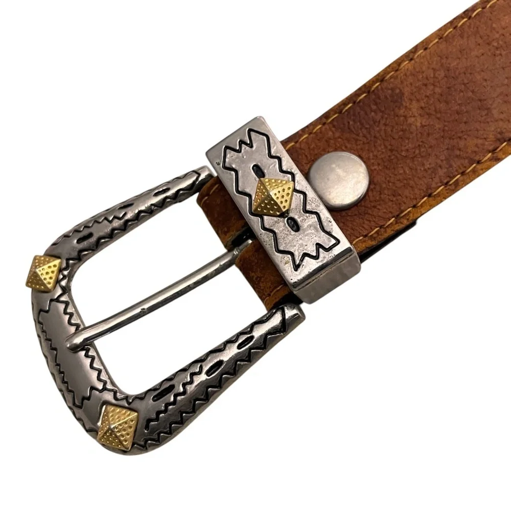 Jana Studded Embellished Brown Leather Belt Size XS Silvertone Western Rodeo